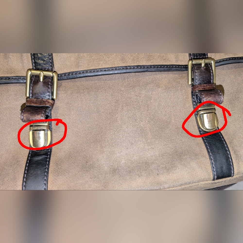 Fossil Vintage Mens Leather Messenger Bag Brown Canvas with Buckles and Snaps - Picture 11 of 11